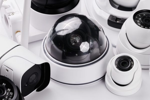 Surveillance cameras, set of different videcam, cctv cameras isolated on white background close up. home security system concept